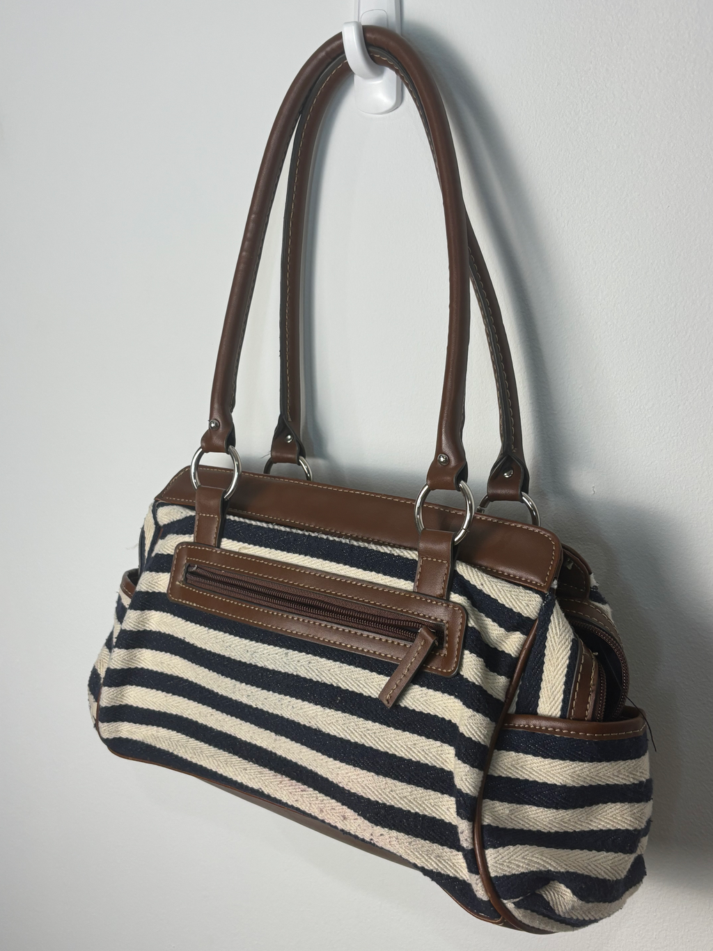 Vintage Navy Leather Striped Purse