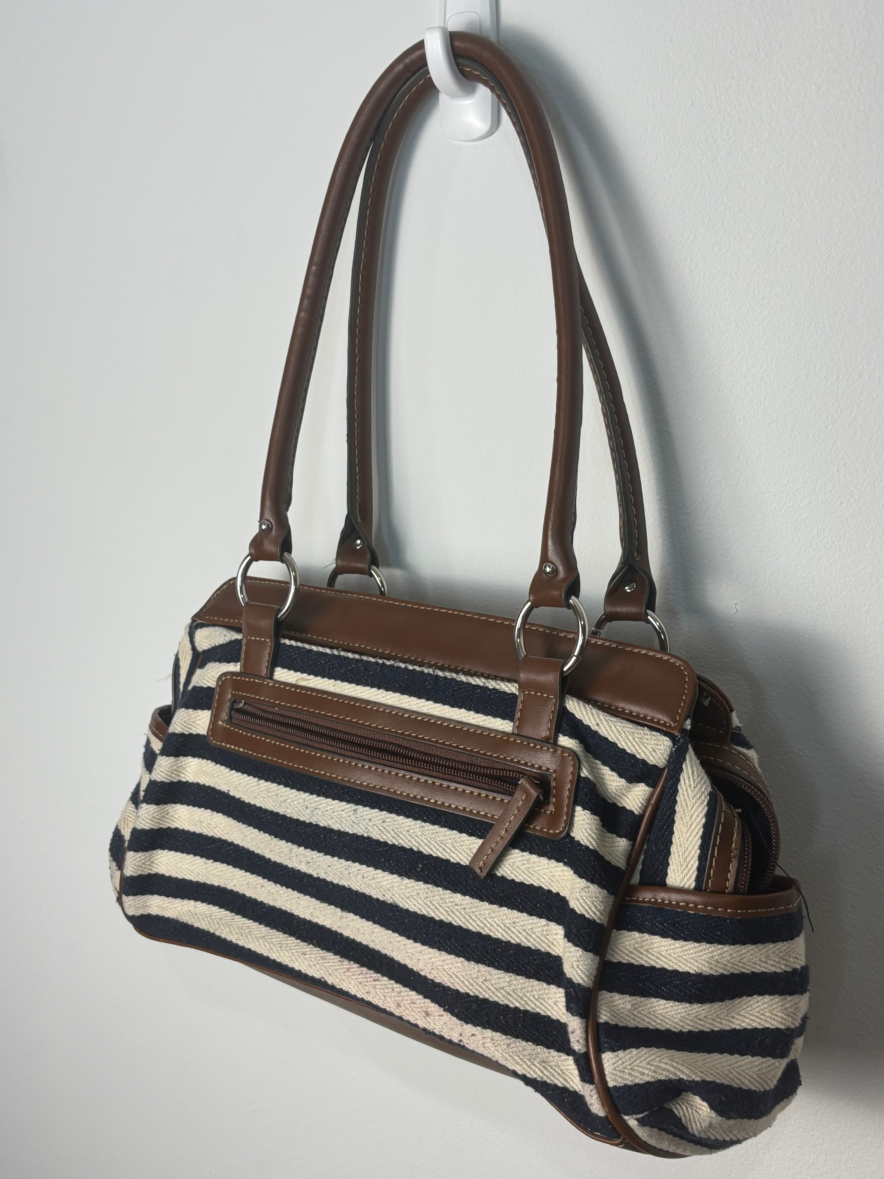 Vintage Navy Leather Striped Purse