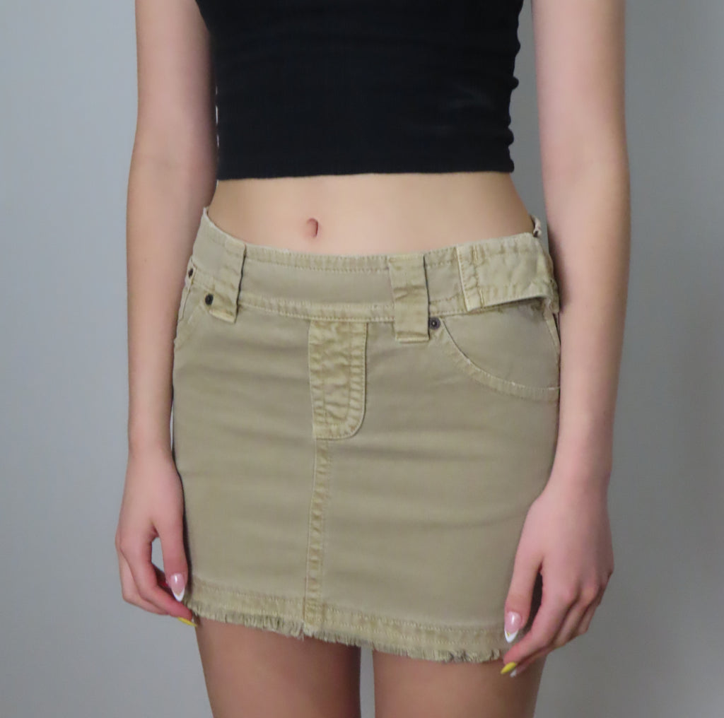 Vintage Tan Denim Skirt with Patchwork
