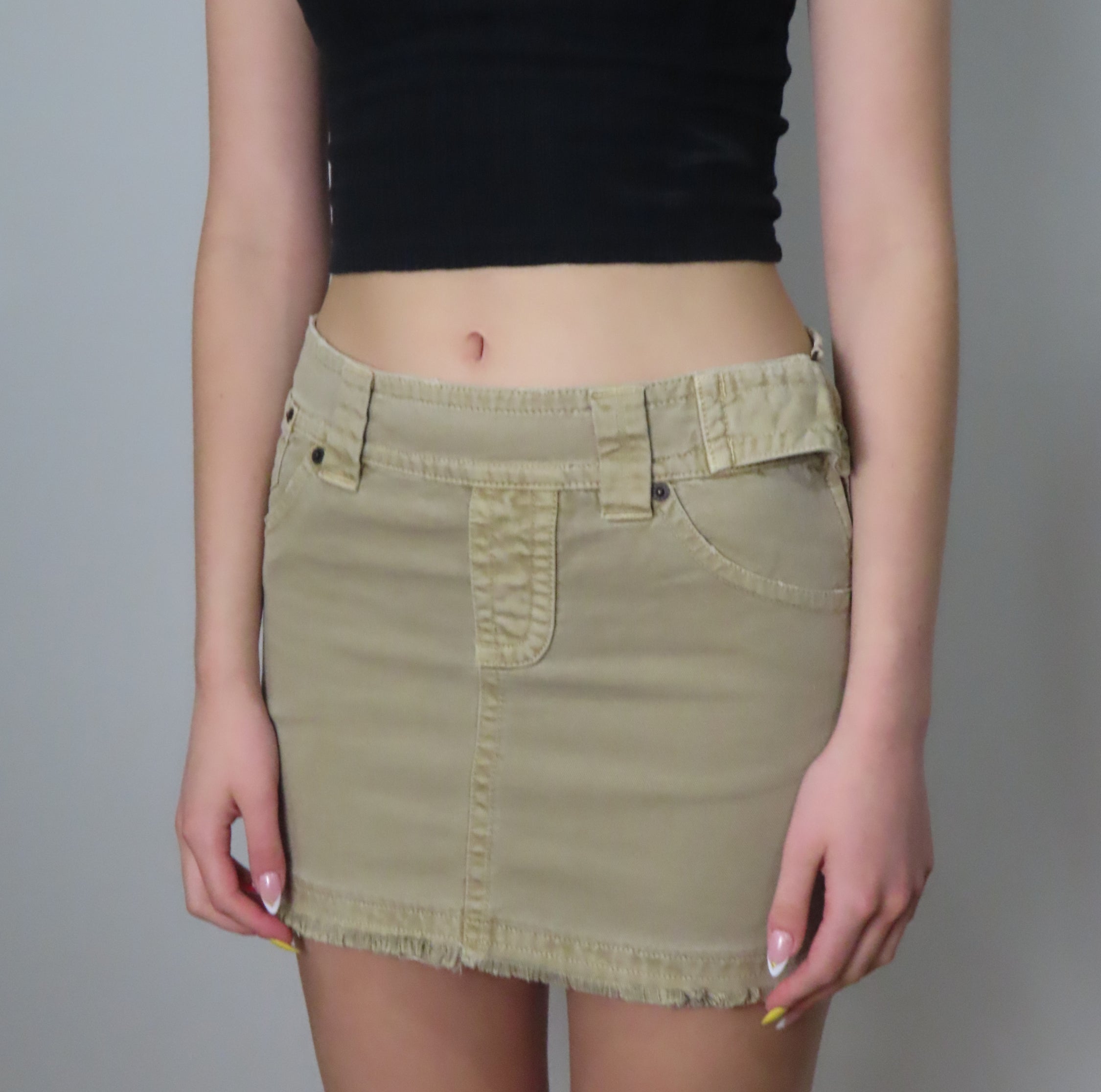 Vintage Tan Denim Skirt with Patchwork
