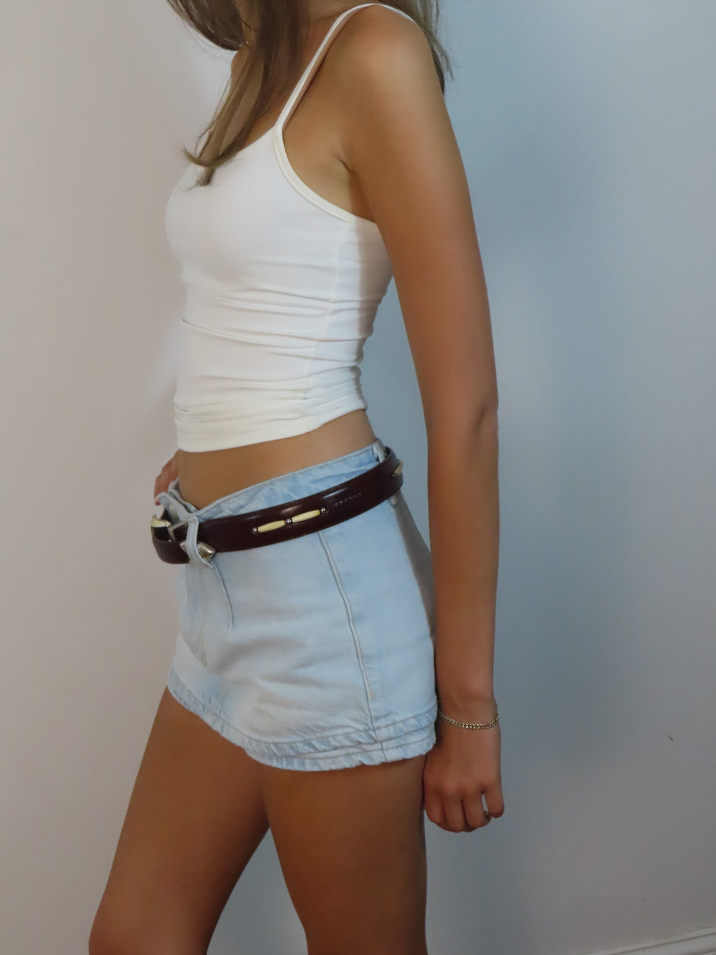 Vintage Brown Leather & Wooden Belt