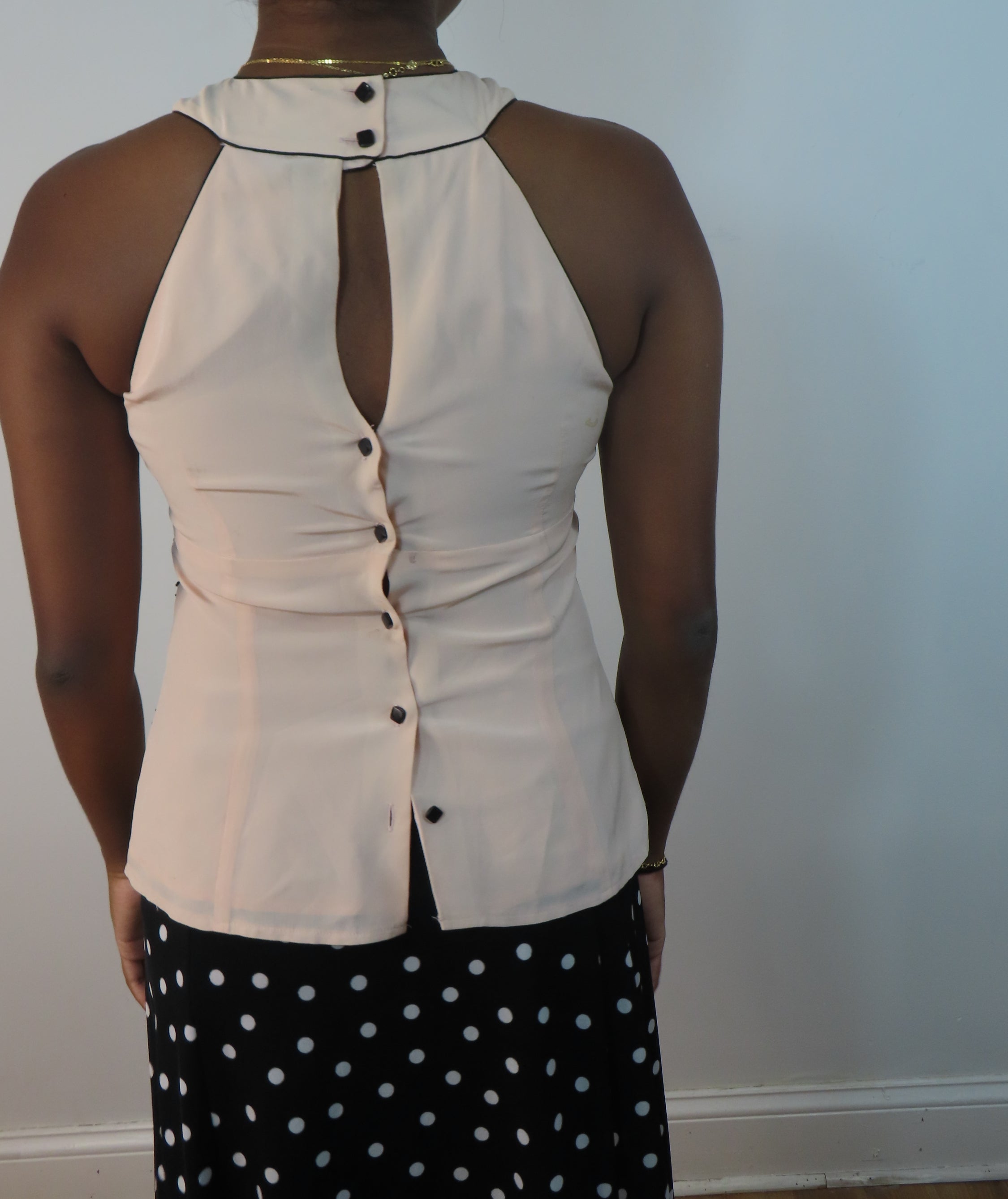 2000s Light Pink Halter with Black Sequins