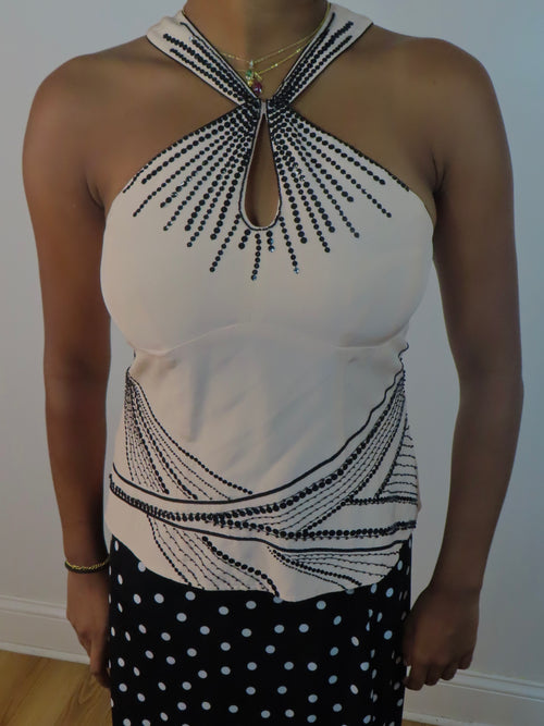 2000s Light Pink Halter with Black Sequins
