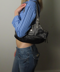 Vintage Black Leather Purse with White Stitching