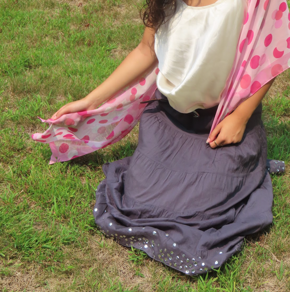 Vintage Linen Grey & Sequin Lined Skirt