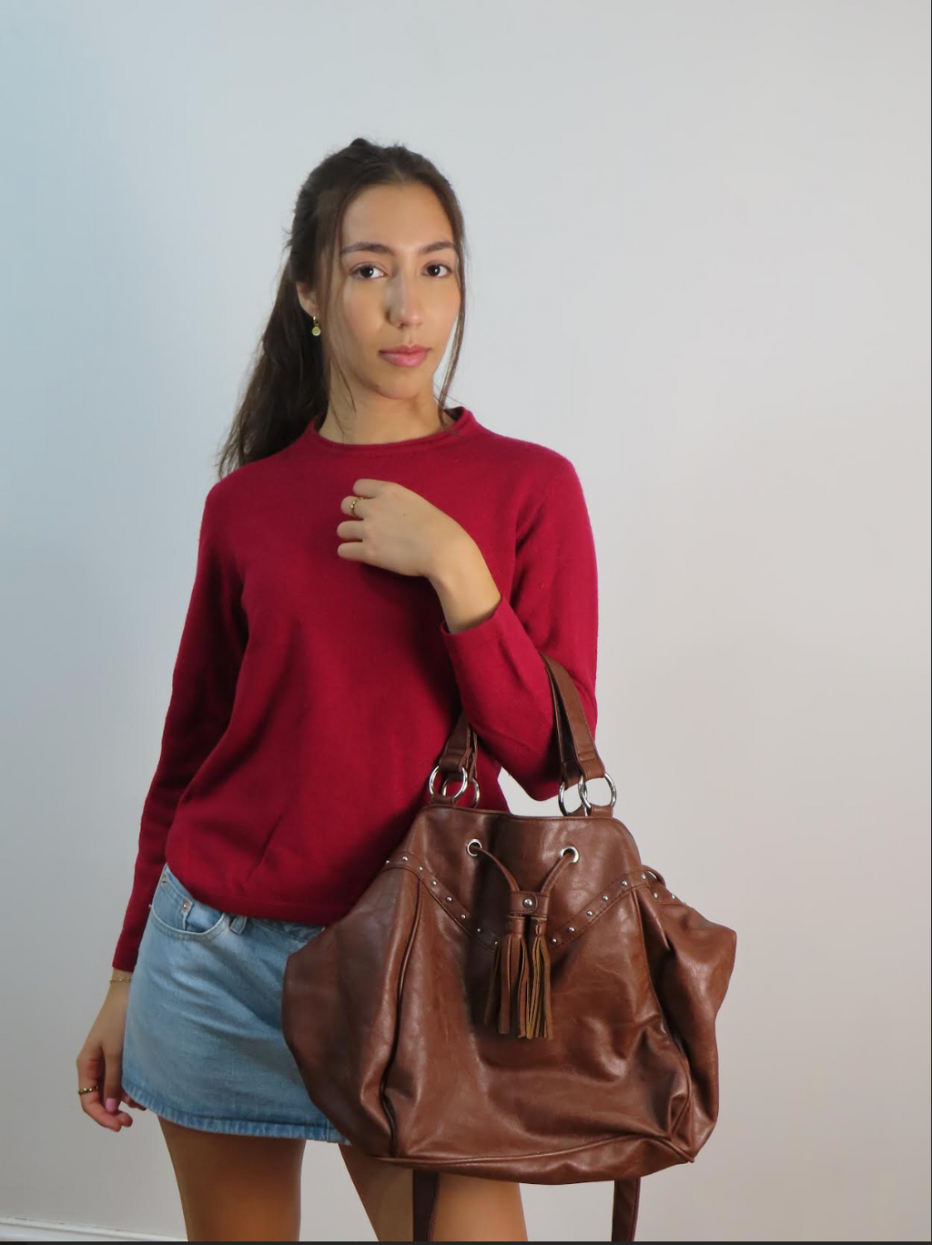 Brown Studded Leather Purse