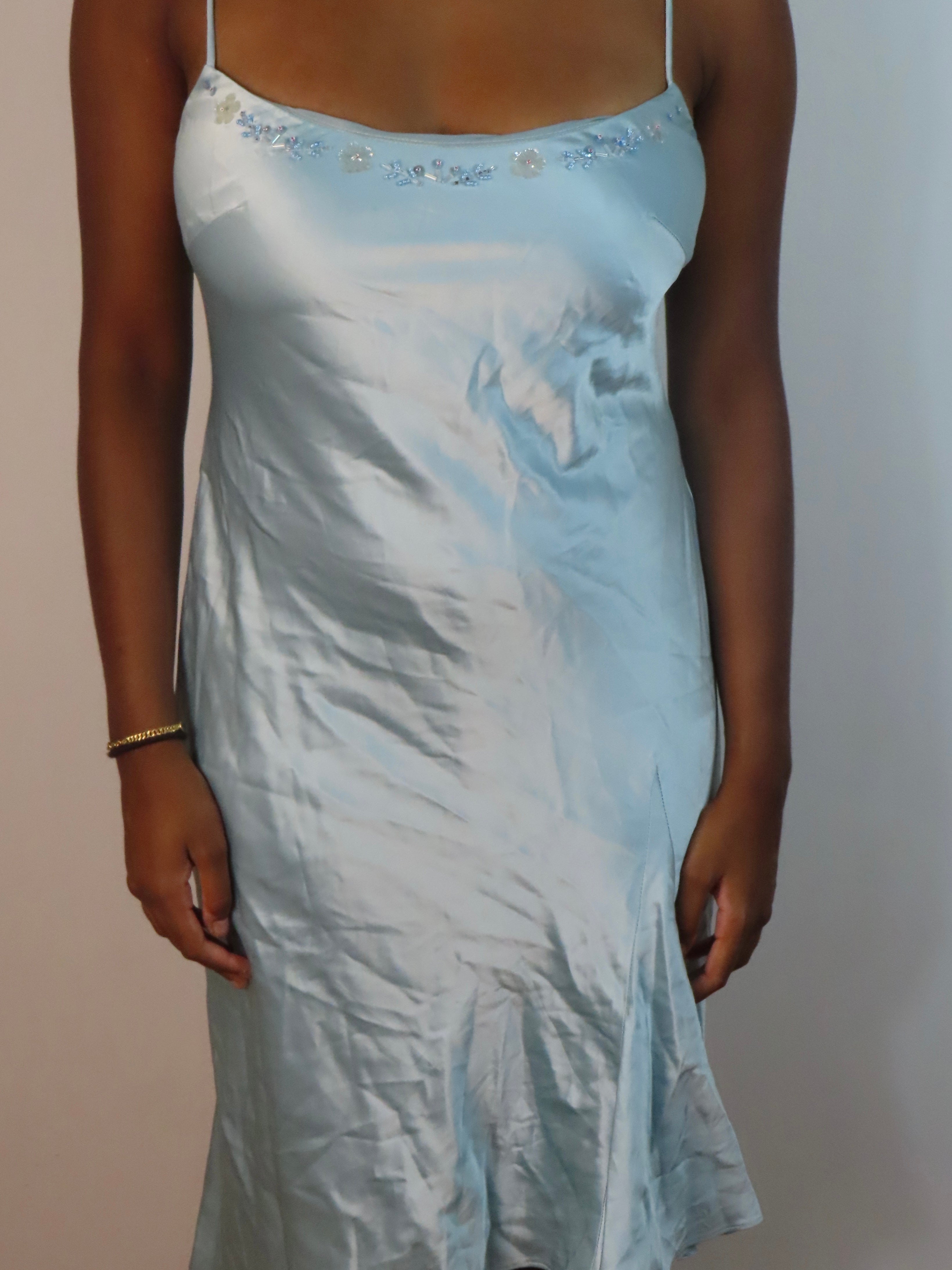Vintage Hermes Govantes Satin Sequin Midi Dress