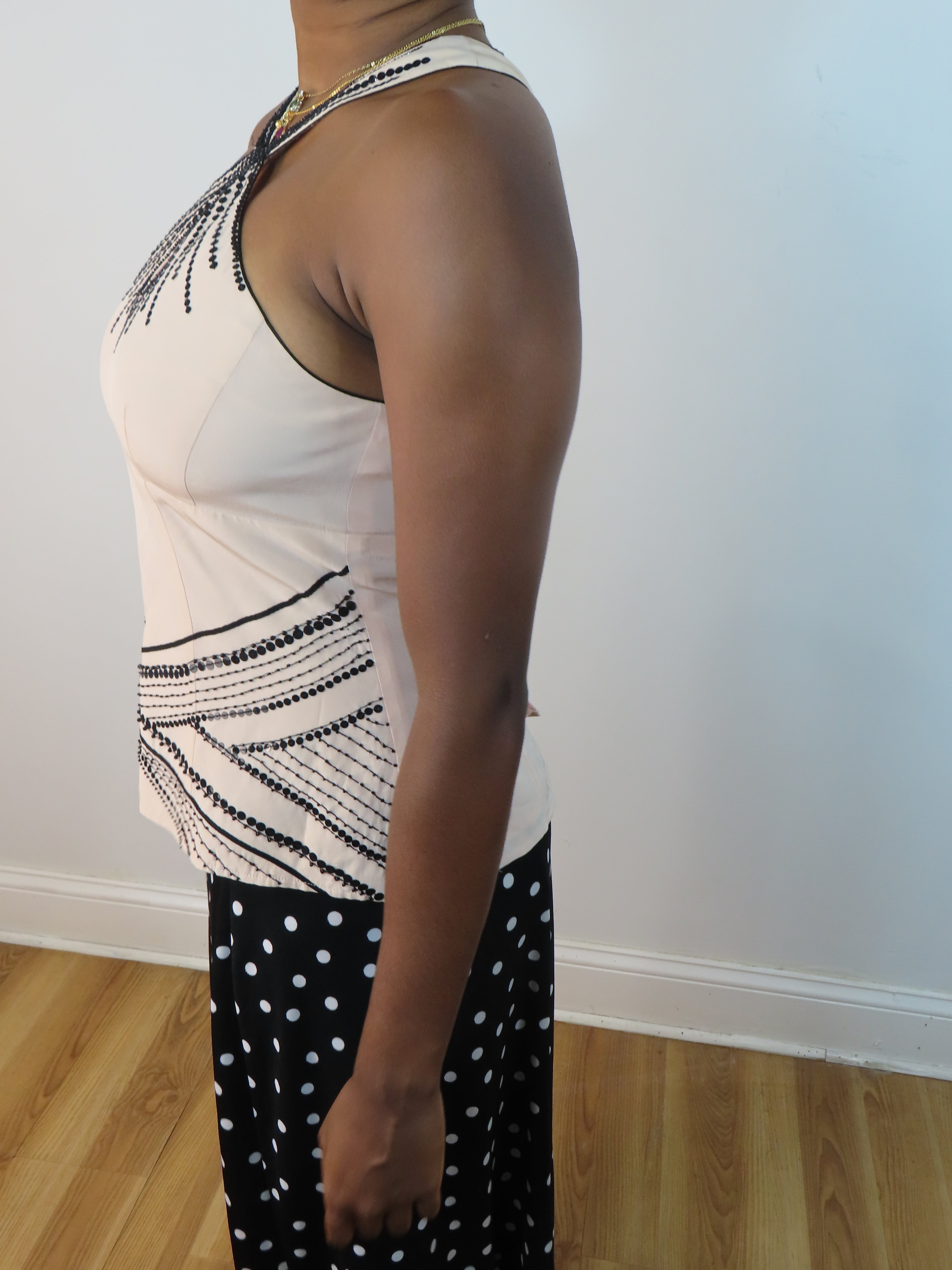 2000s Light Pink Halter with Black Sequins