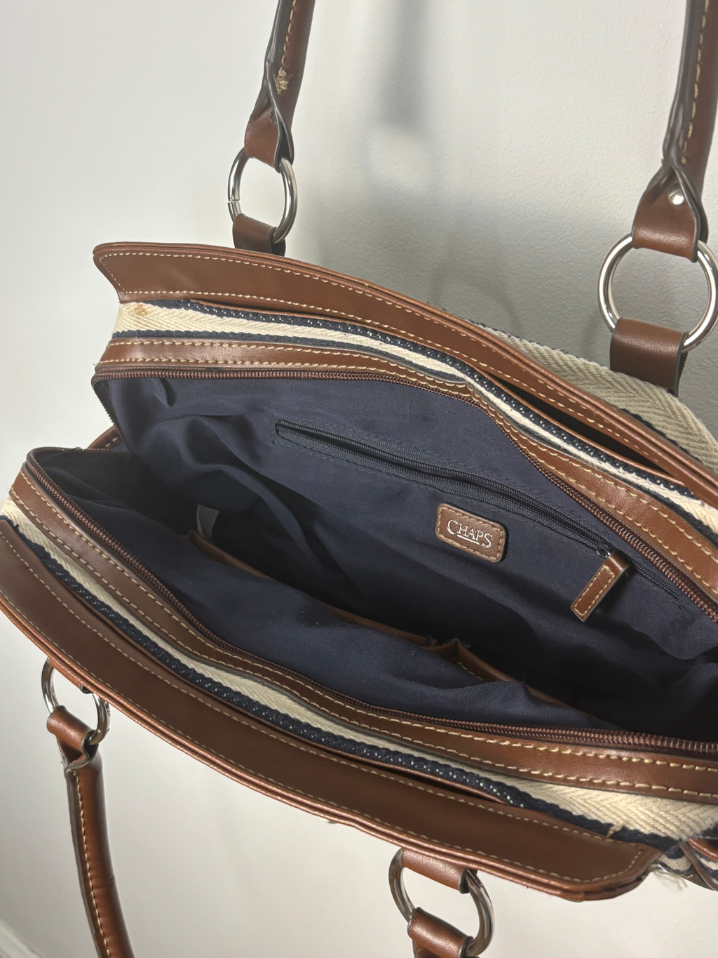 Vintage Navy Leather Striped Purse