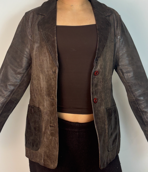 2000s Brown Leather Jacket