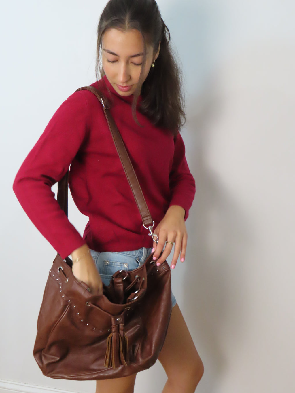 Brown Studded Leather Purse