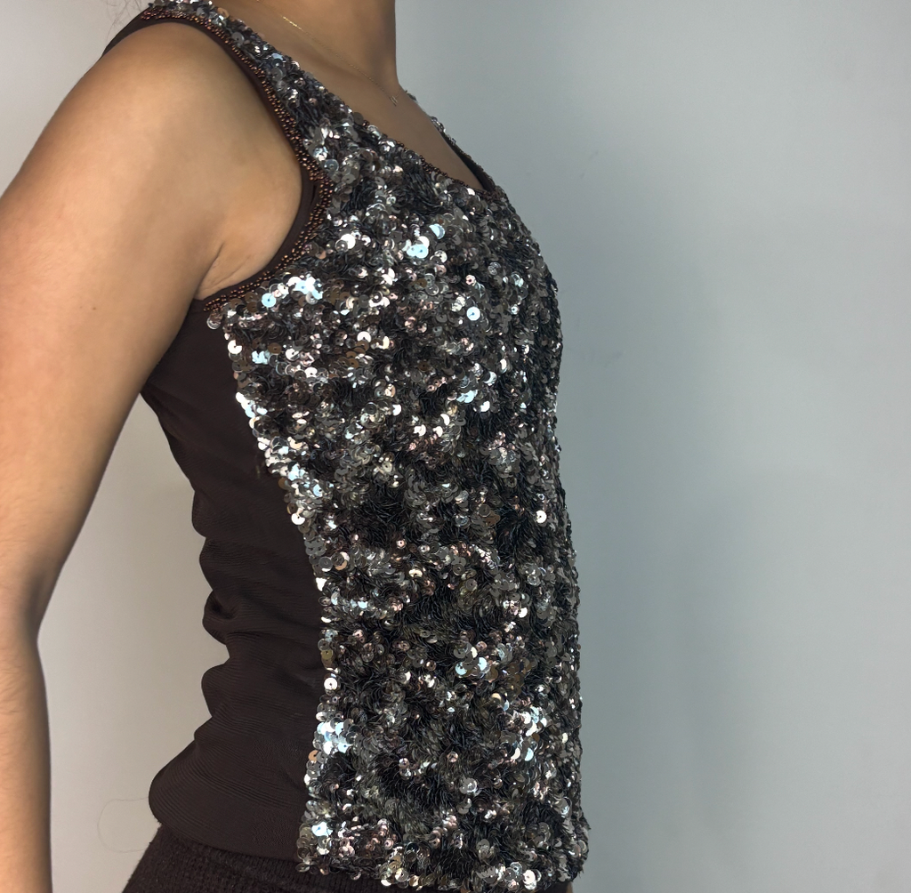 Vintage Silver Sequin Top