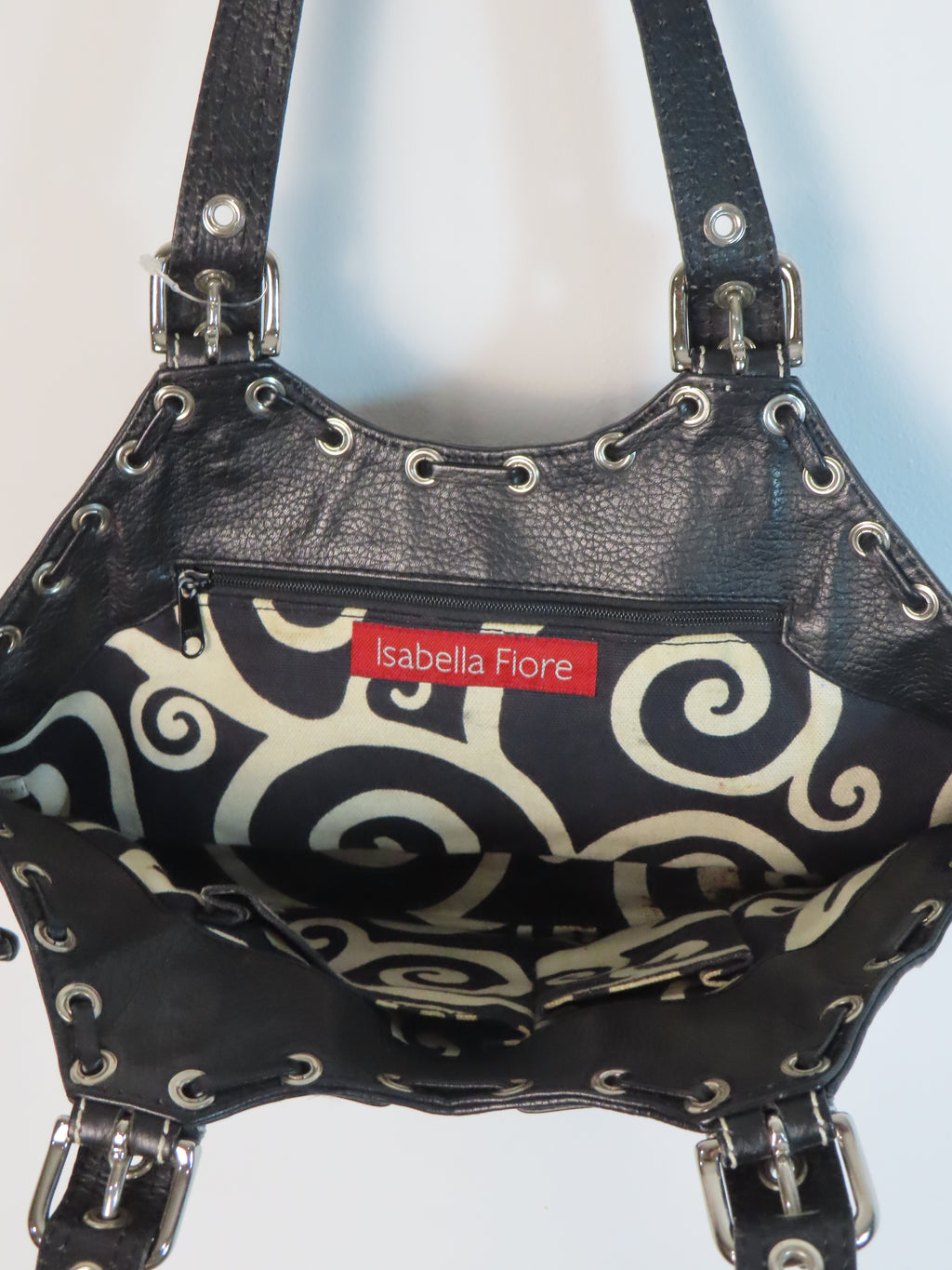 Vintage Black Leather Purse with White Stitching
