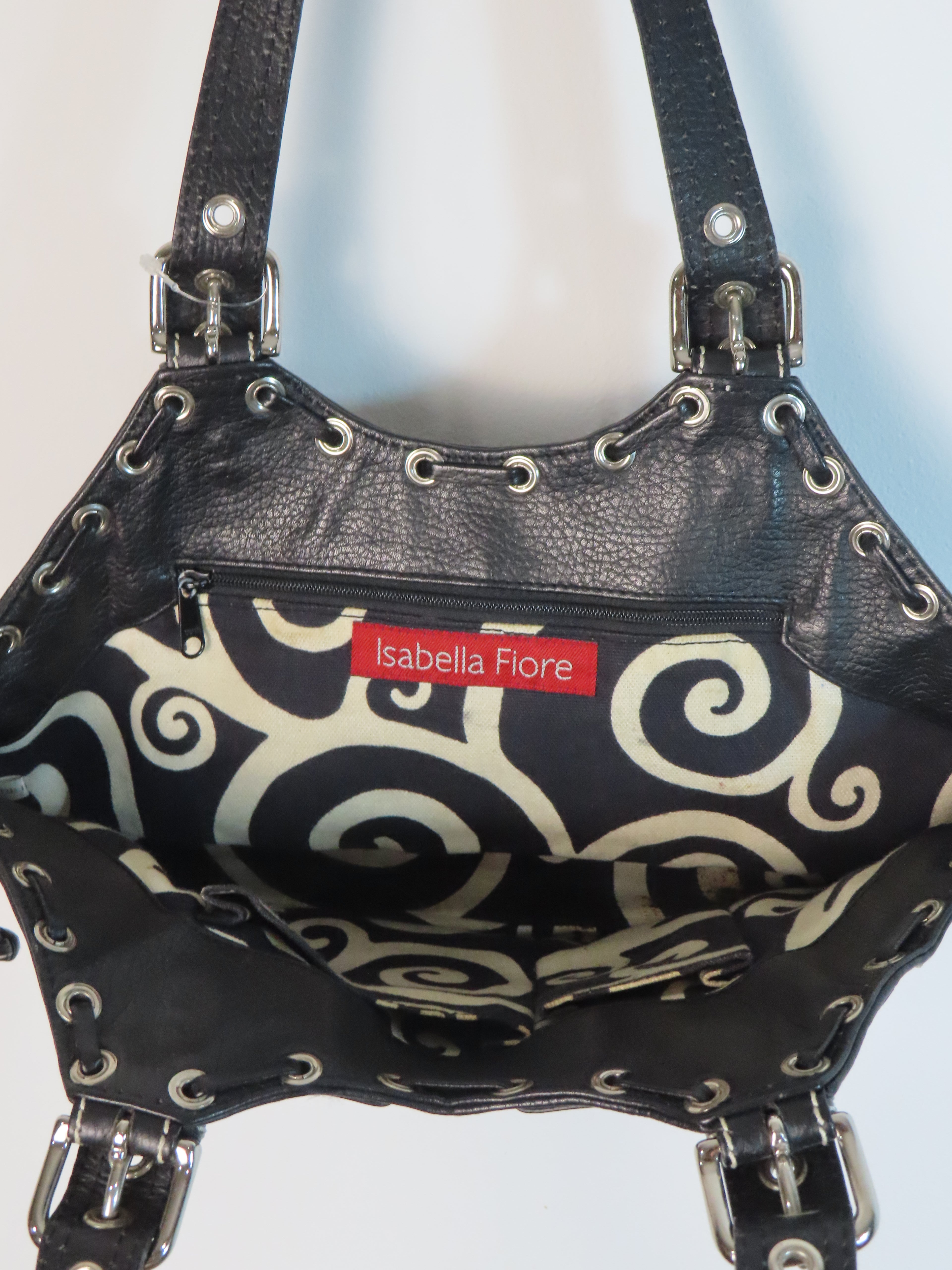 Vintage Black Leather Purse with White Stitching