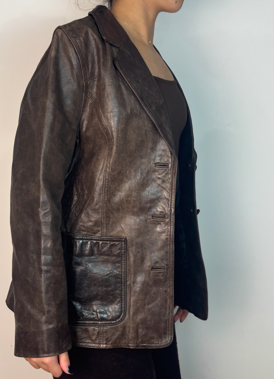 2000s Brown Leather Jacket