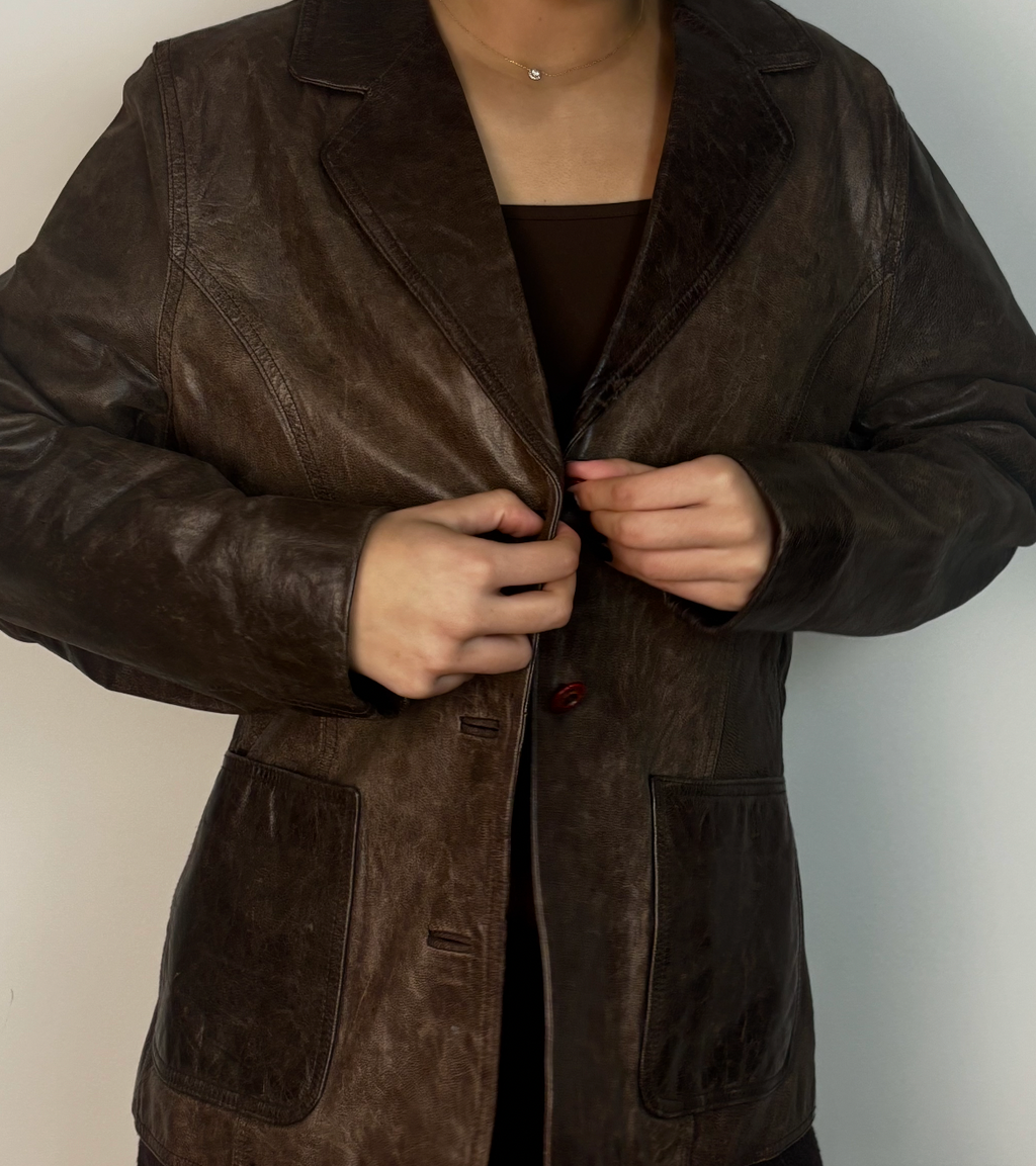 2000s Brown Leather Jacket