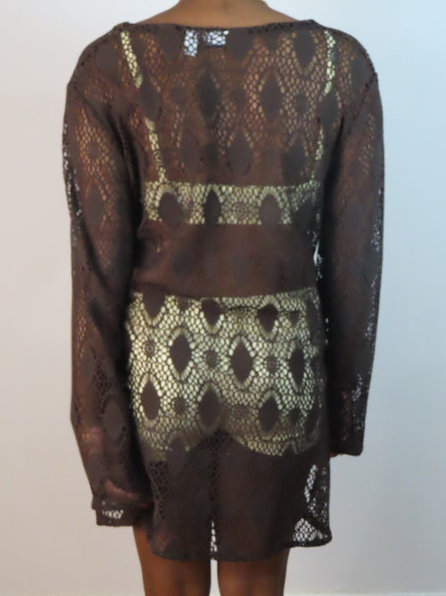 2000s Brown Crochet Dress