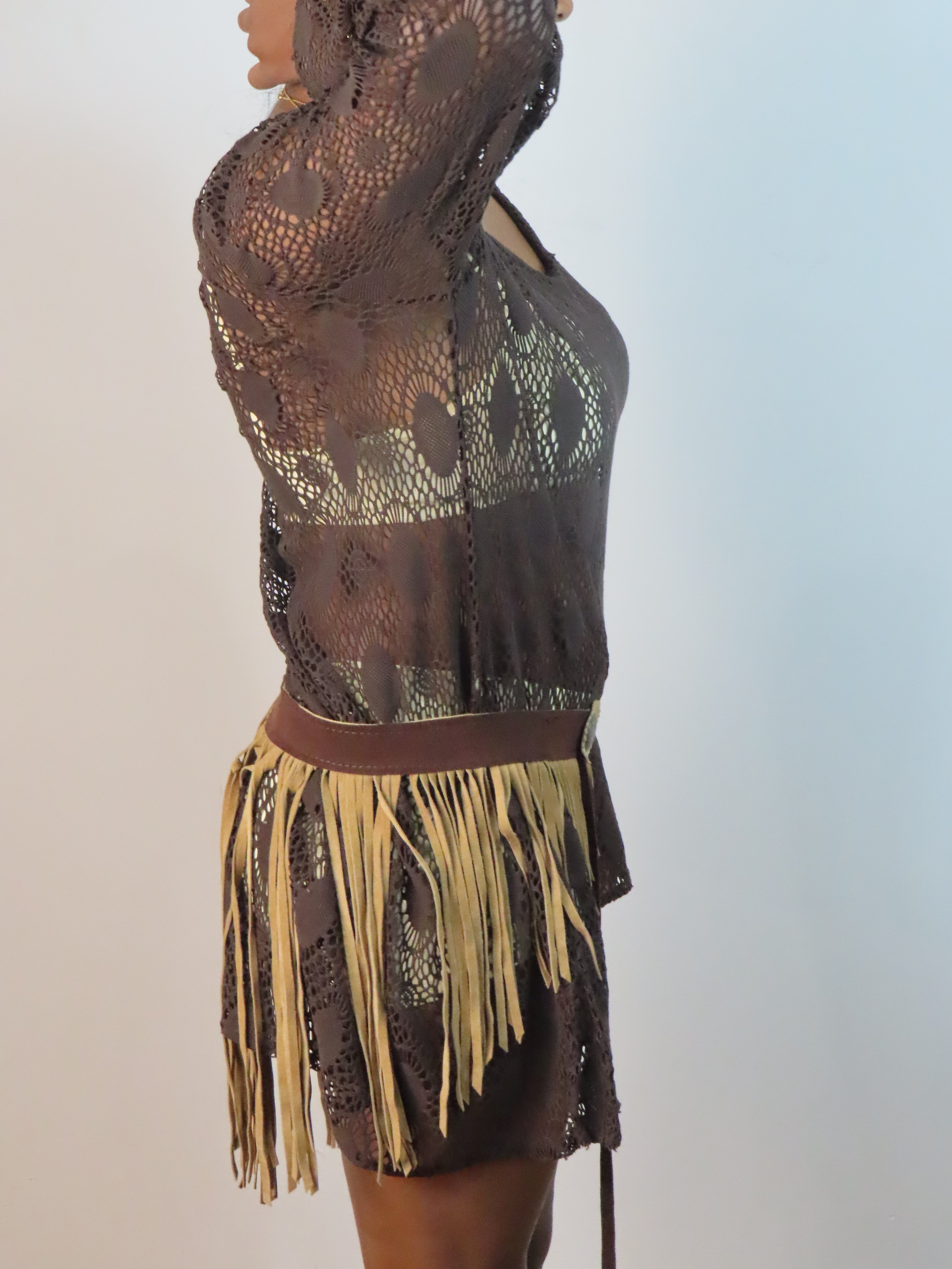 2000s Brown Crochet Dress