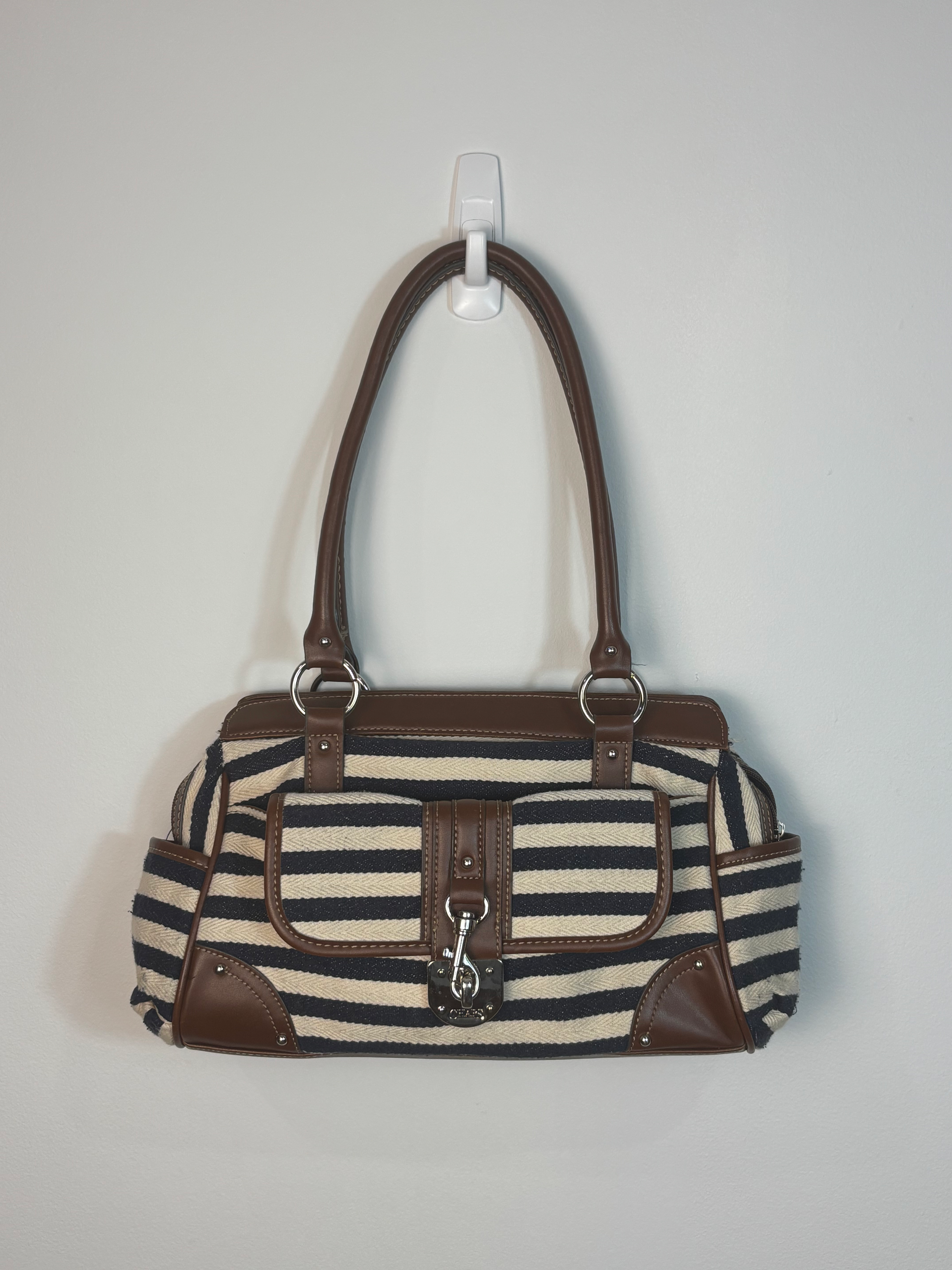Vintage Navy Leather Striped Purse