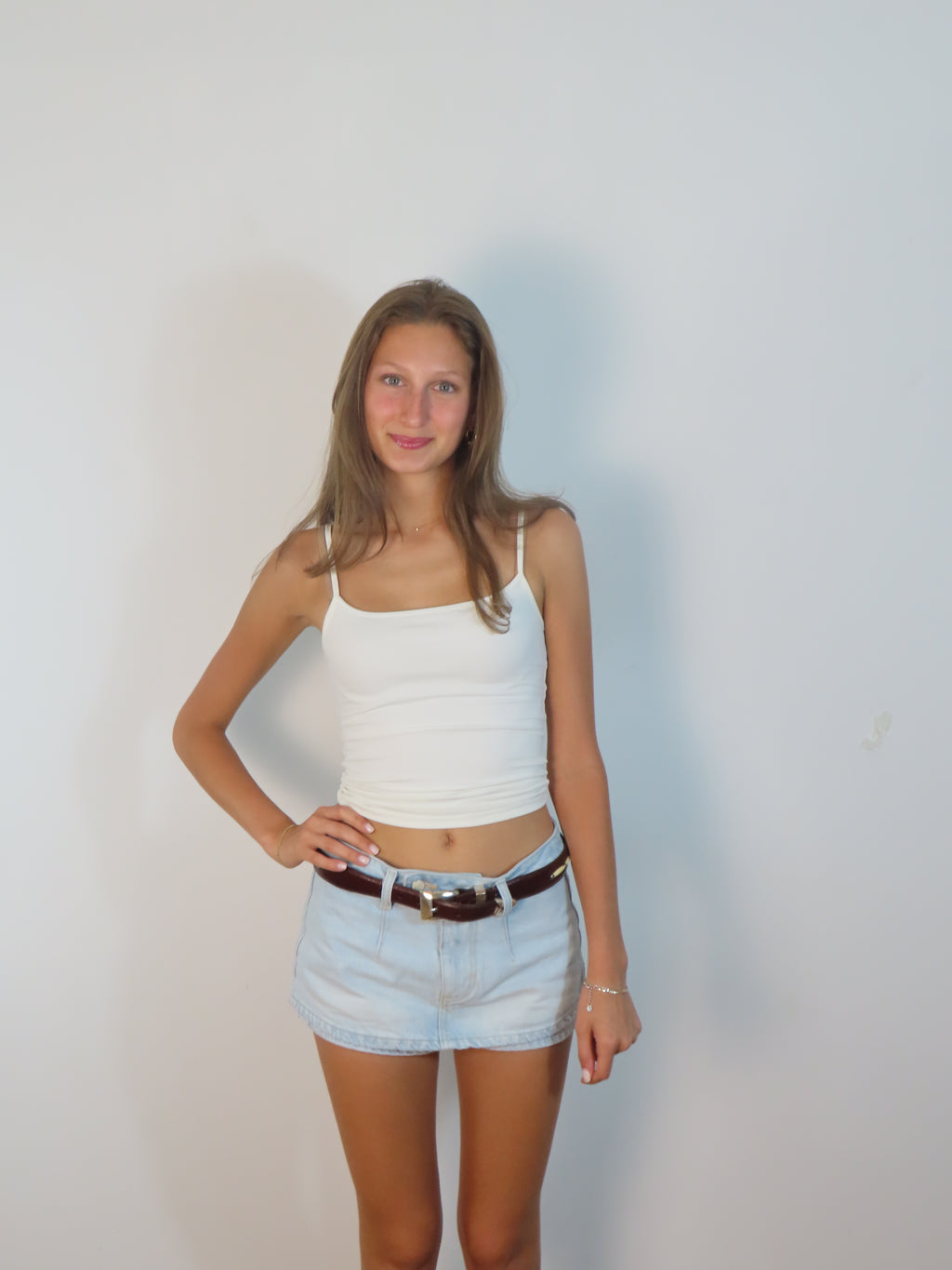 Vintage Brown Leather & Wooden Belt