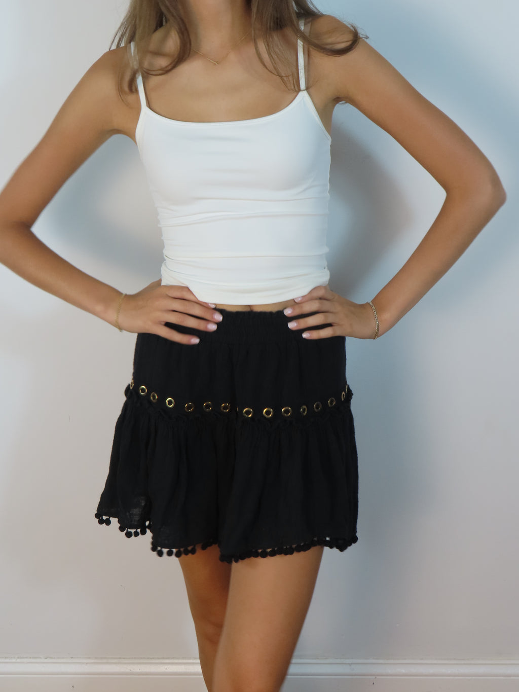 Black Mini Skirt with Gold Detailing