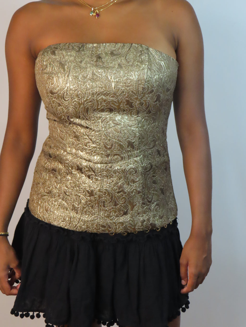 2000s Gold Detailed Corset Top
