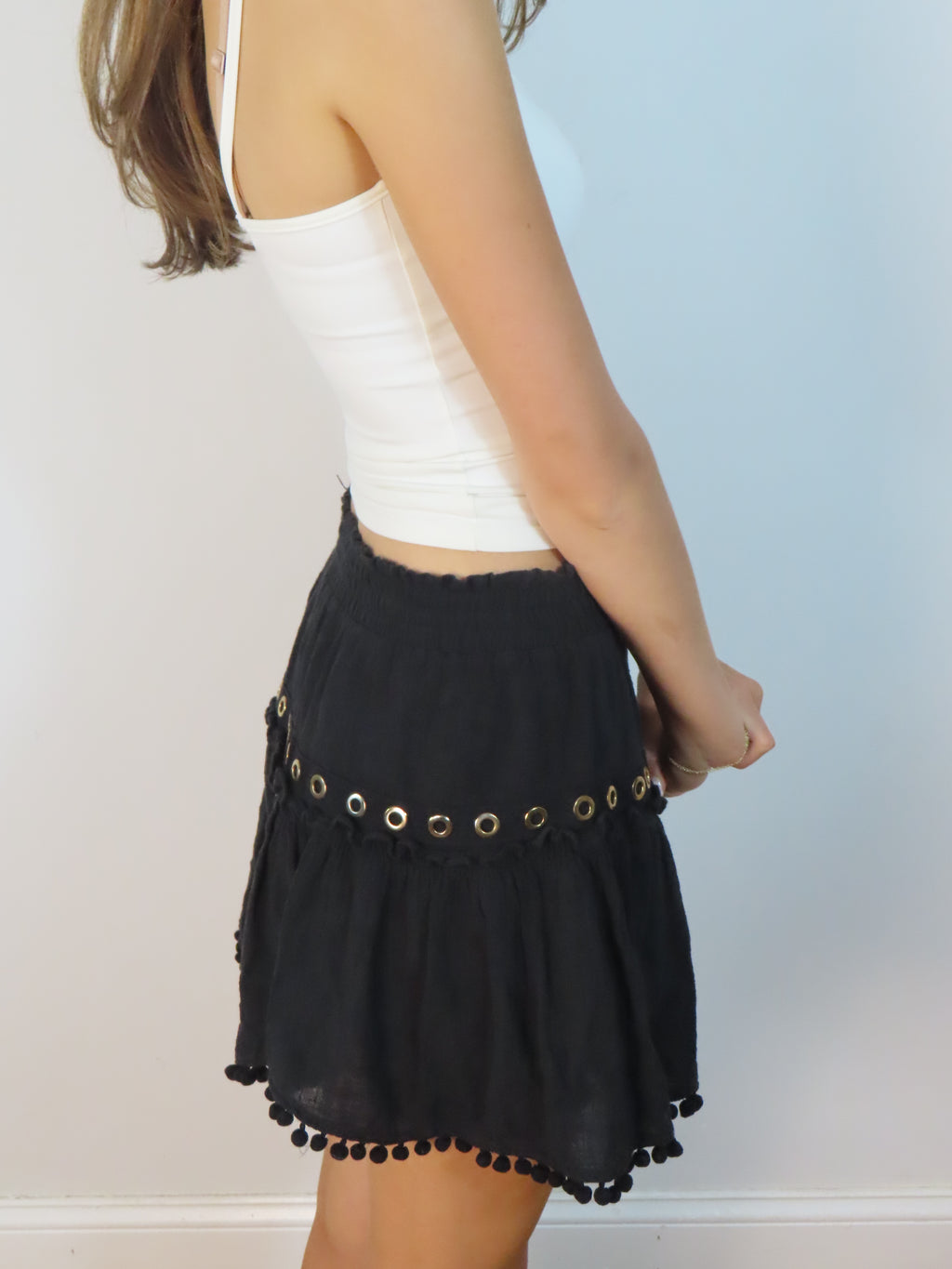 Black Mini Skirt with Gold Detailing