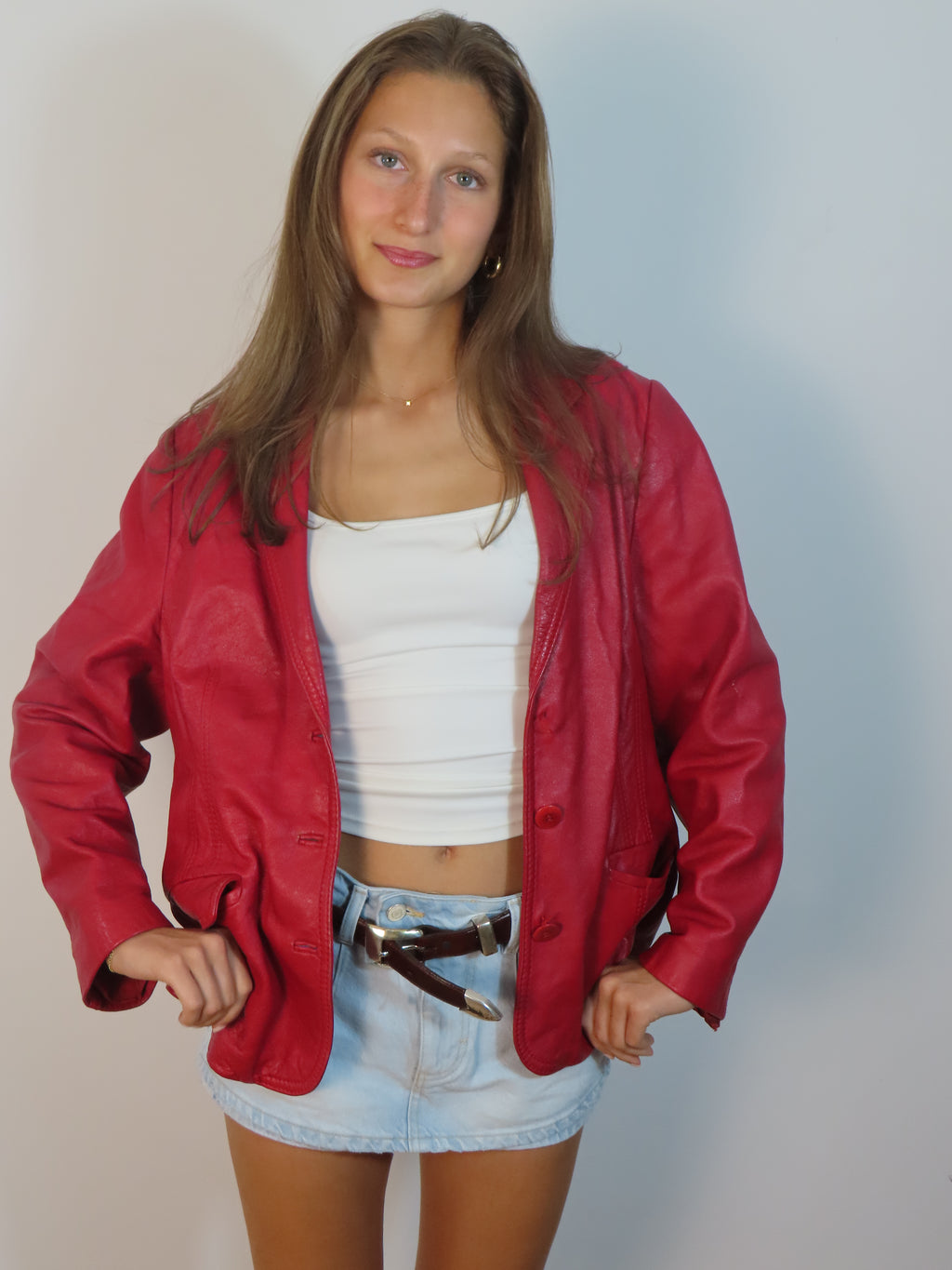 Vintage Italian Cherry Red Leather Jacket