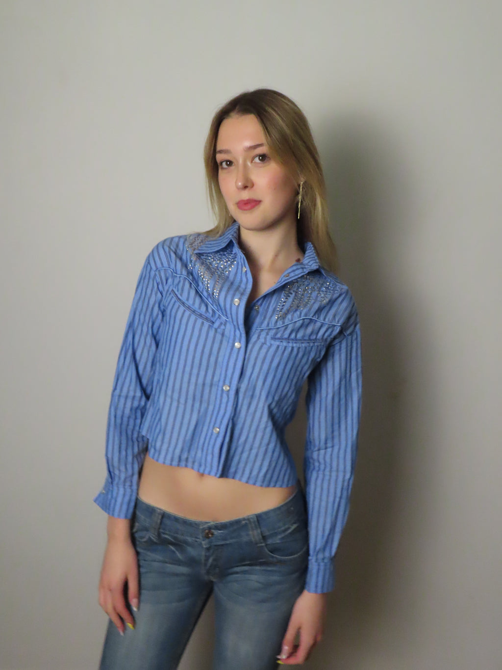 Vintage Studded Striped Button Up