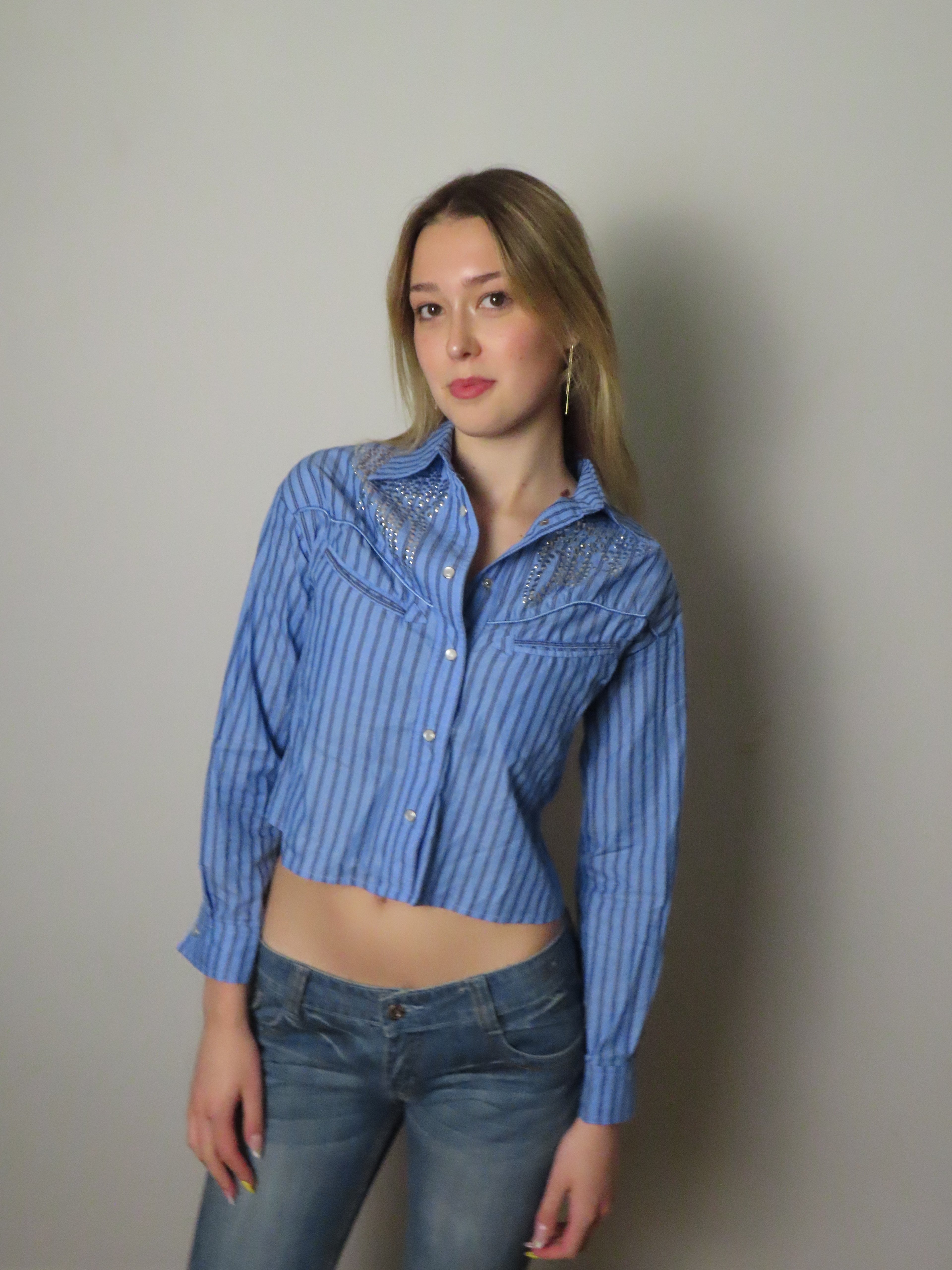 Vintage Studded Striped Button Up