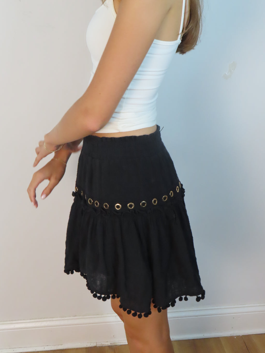 Black Mini Skirt with Gold Detailing