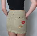 Vintage Tan Denim Skirt with Patchwork