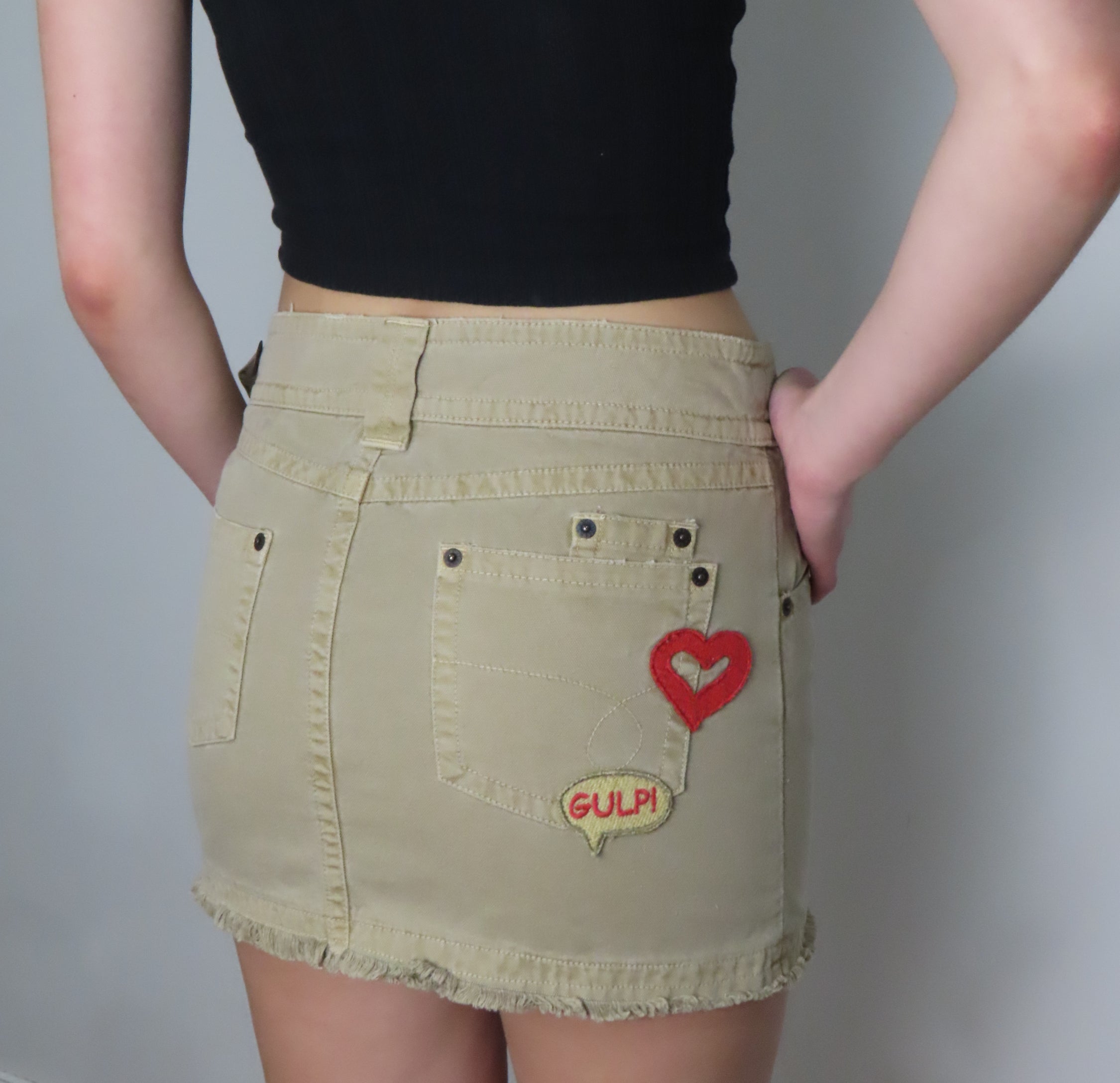 Vintage Tan Denim Skirt with Patchwork
