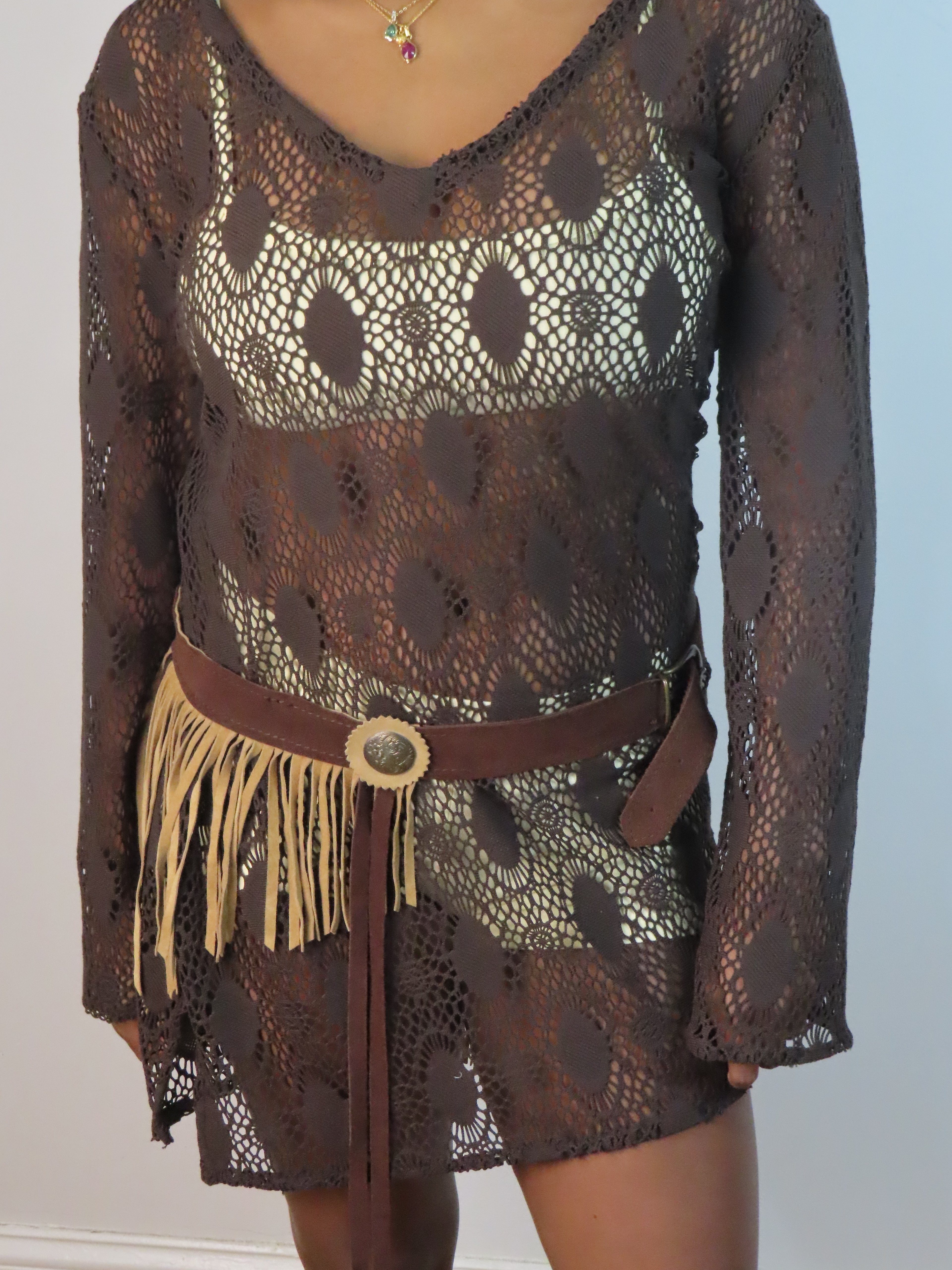 2000s Brown Crochet Dress